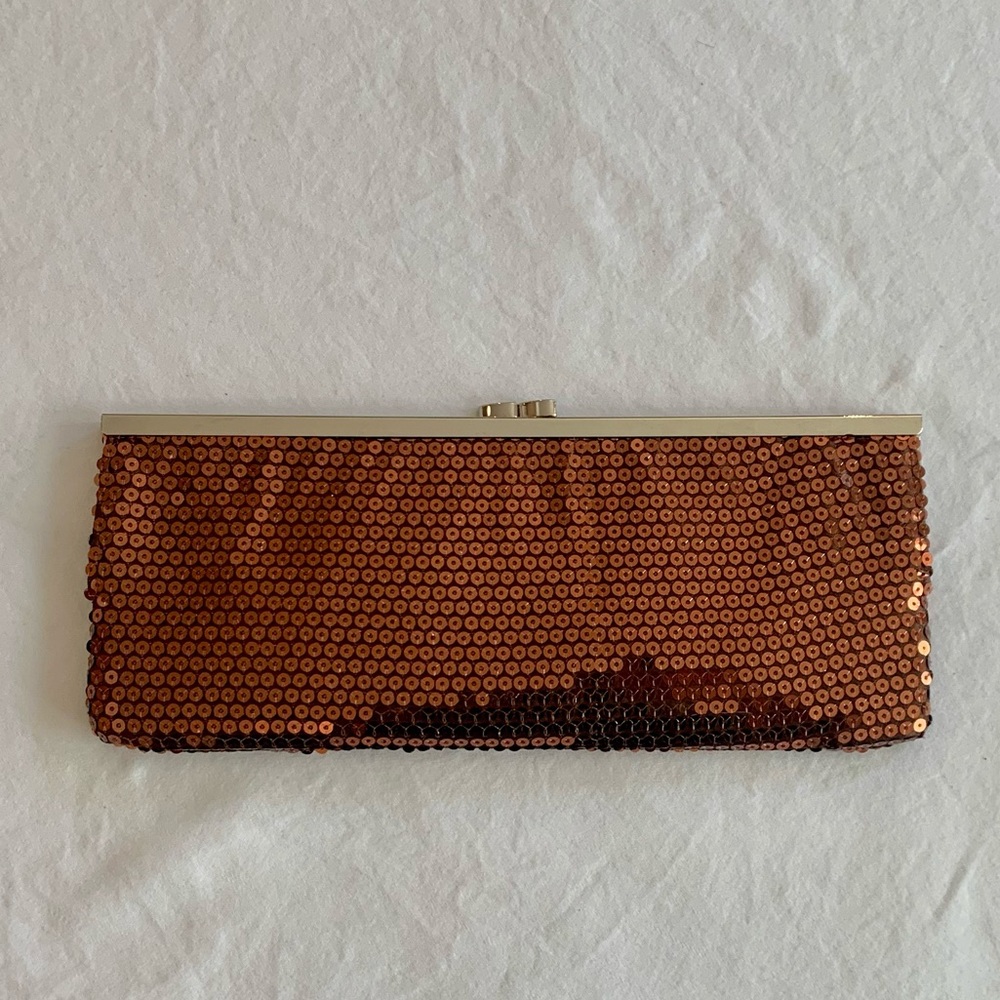 Sequin Bronze Clutch/Crossbody w/detachable strap, NWT!